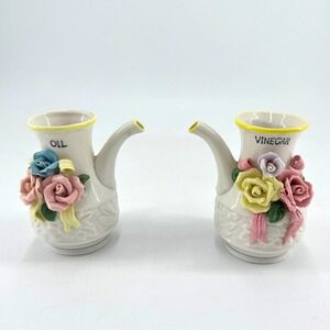 Cottagecore Floral Oil & Vinegar Cruet Set Shabby Chic Farmhouse Kitchen